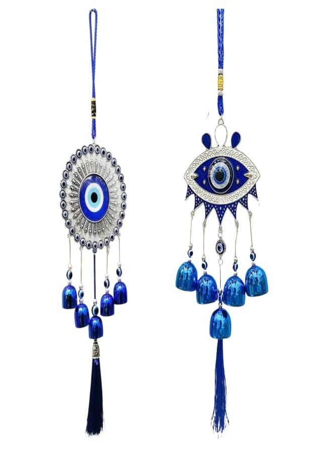 Ryme Feng Shui Evil Eye Wind Chimes - Pack of 2 with 5 Bells | Main Door, Balcony & Wall Hanging for Positive Energy, Good Vibes & Negative Energy Removal - Image 1